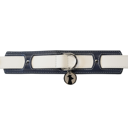 Two-Tone Leather Dog Collar | Premium Navy and White, K9 Academy