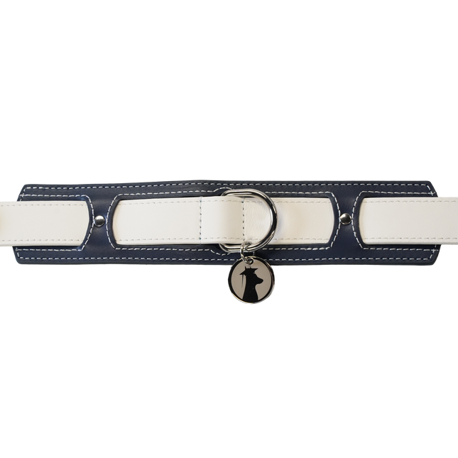 Two-Tone Leather Dog Collar | Premium Navy and White, K9 Academy