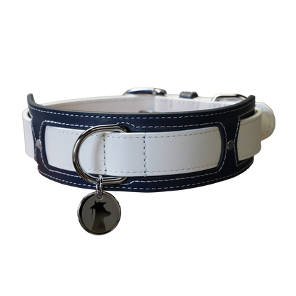 Two-Tone Leather Dog Collar | Premium Navy and White, K9 Academy