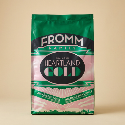 Fromm Heartland Gold Large Breed Adult Grain-Free 26lb bag on warm beige studio background