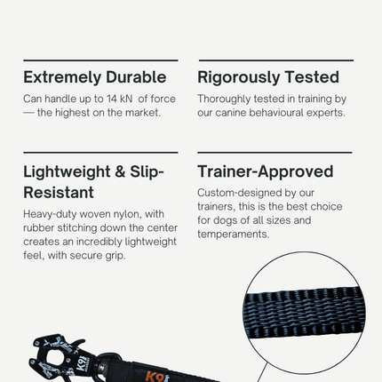 3/8 inch Grip Leash with K9 Academy Clasp | Slim Profile Dog Leash